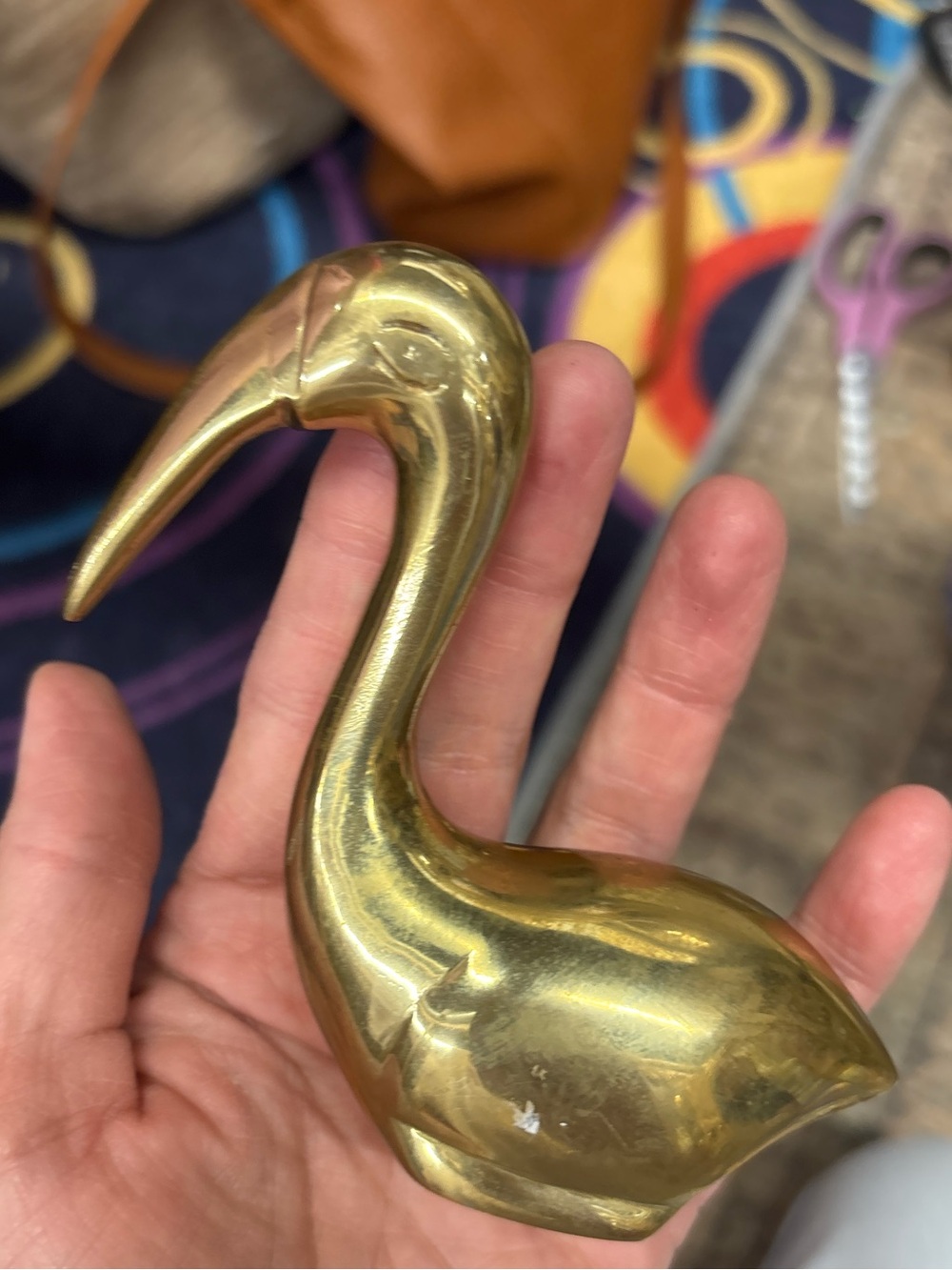 Vintage Solid Brass Swan Bird Figurine Mid Century Modern Decor